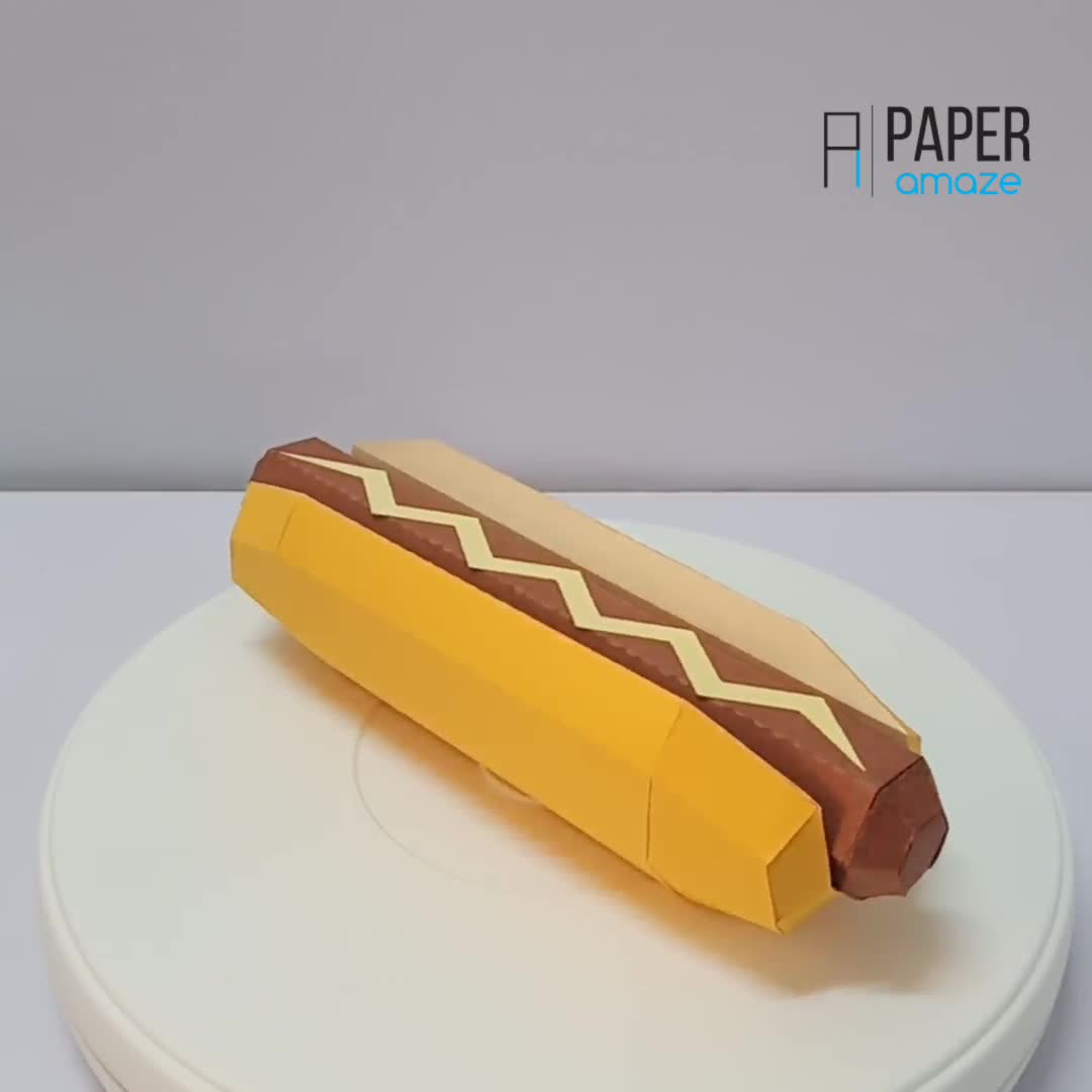 DIYペーパークラフト ホットドッグテンプレート、ローポリ3Dアート