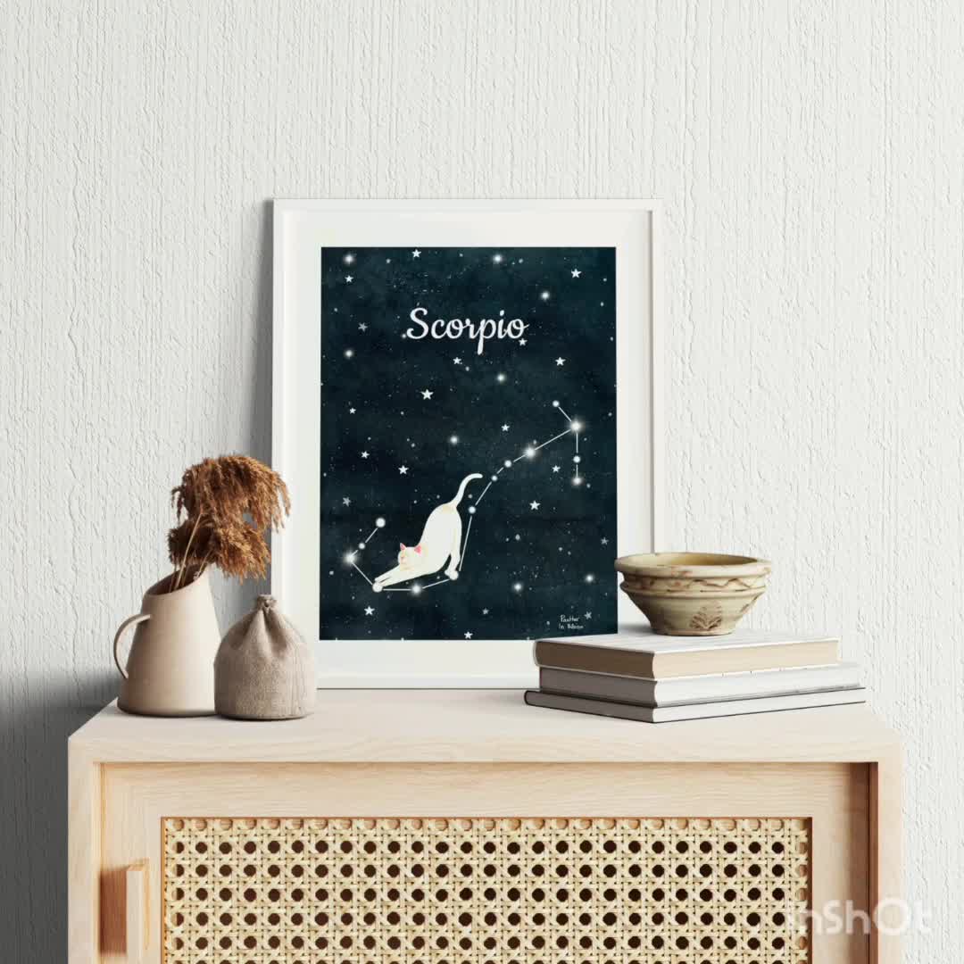 蠍座の猫の星座プリント：星座の子供部屋用壁アート - Etsy 日本