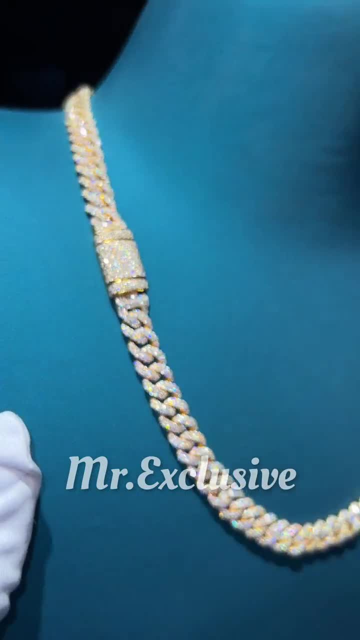 12mm リアルVVS1ダイヤモンド キューバンリンクチェーン ヒップホップ