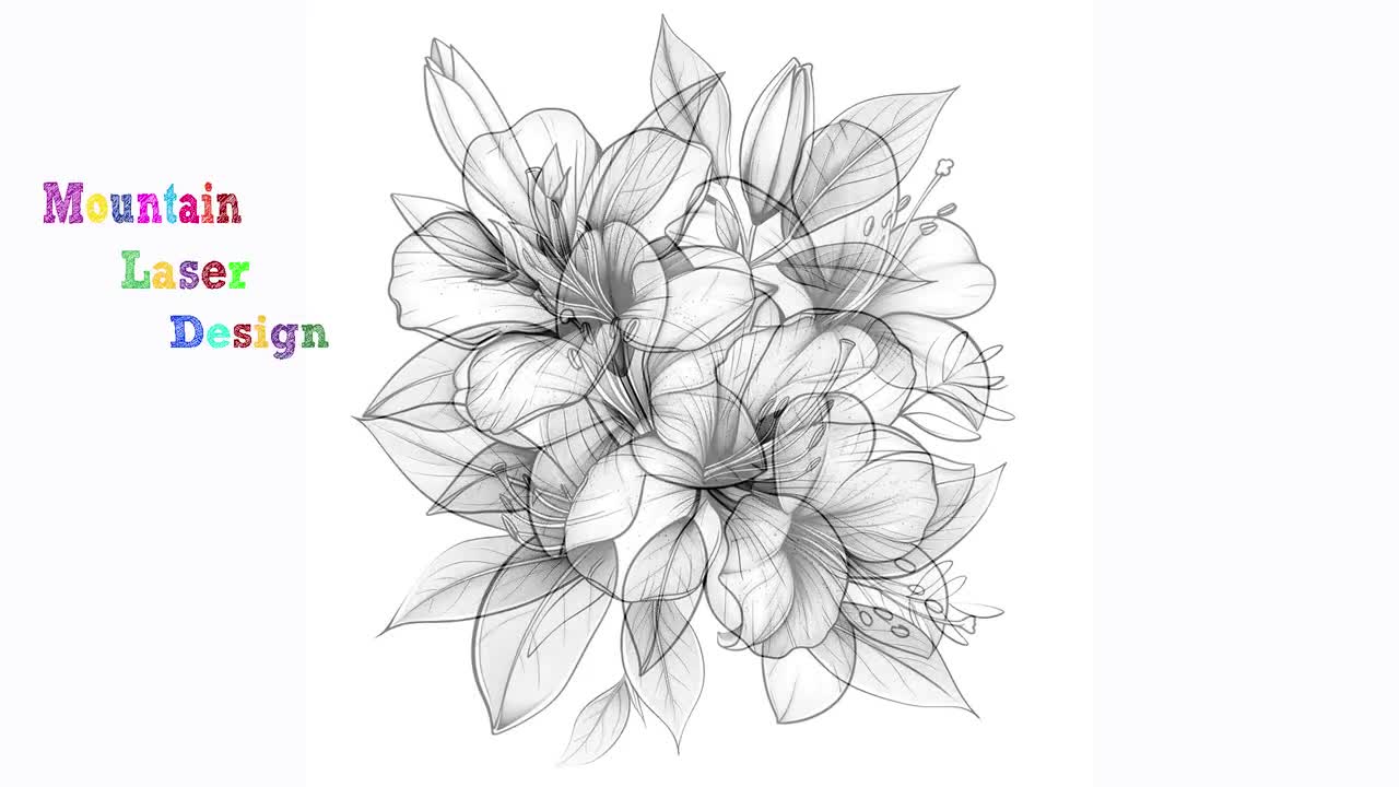 ツツジの花の線画 ペンとインク モノクロバンドル 4 24 デジタル Ai