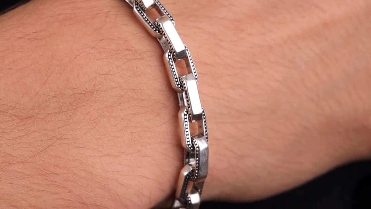 925 Sterling Silver Anchor Chain Bracelet Men, Italian Cable