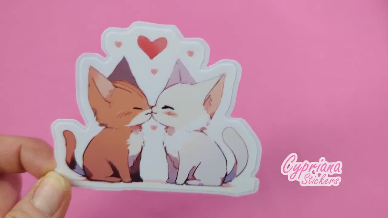 Kissing Cats Sticker, 3.25