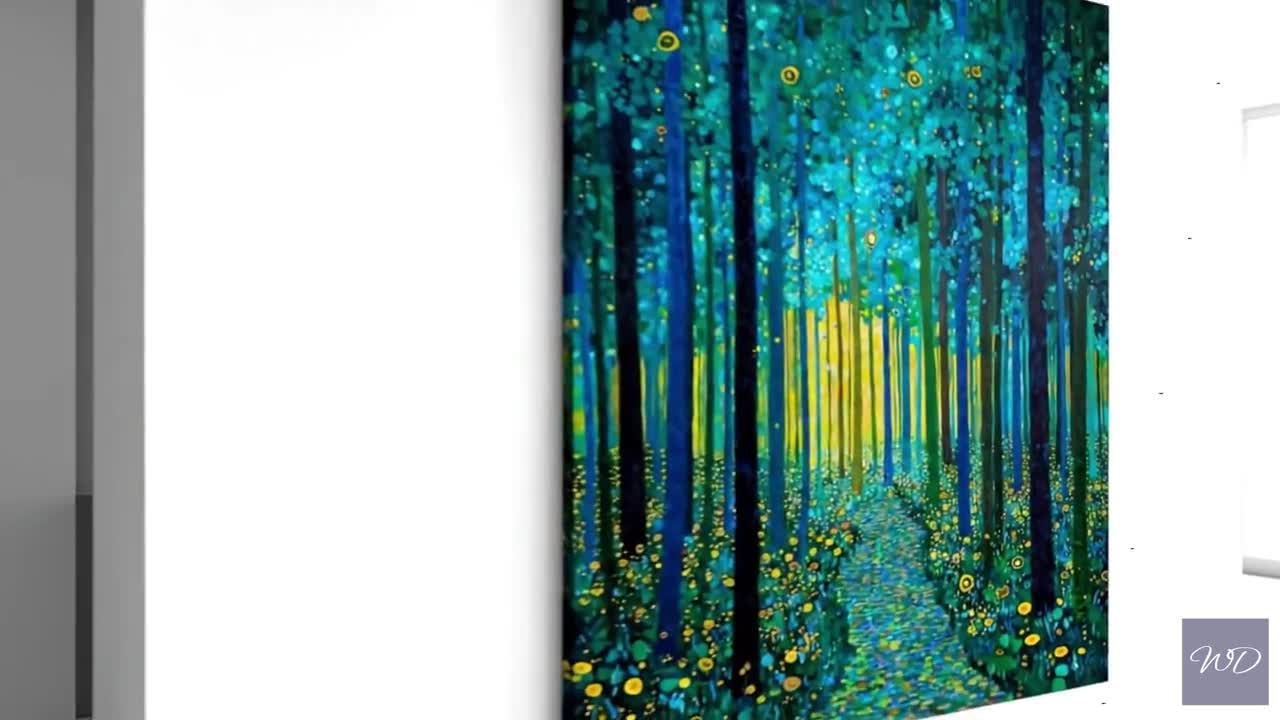 魅惑的な夢想の森の小道 - クリムト風の風景画、キャンバスアート