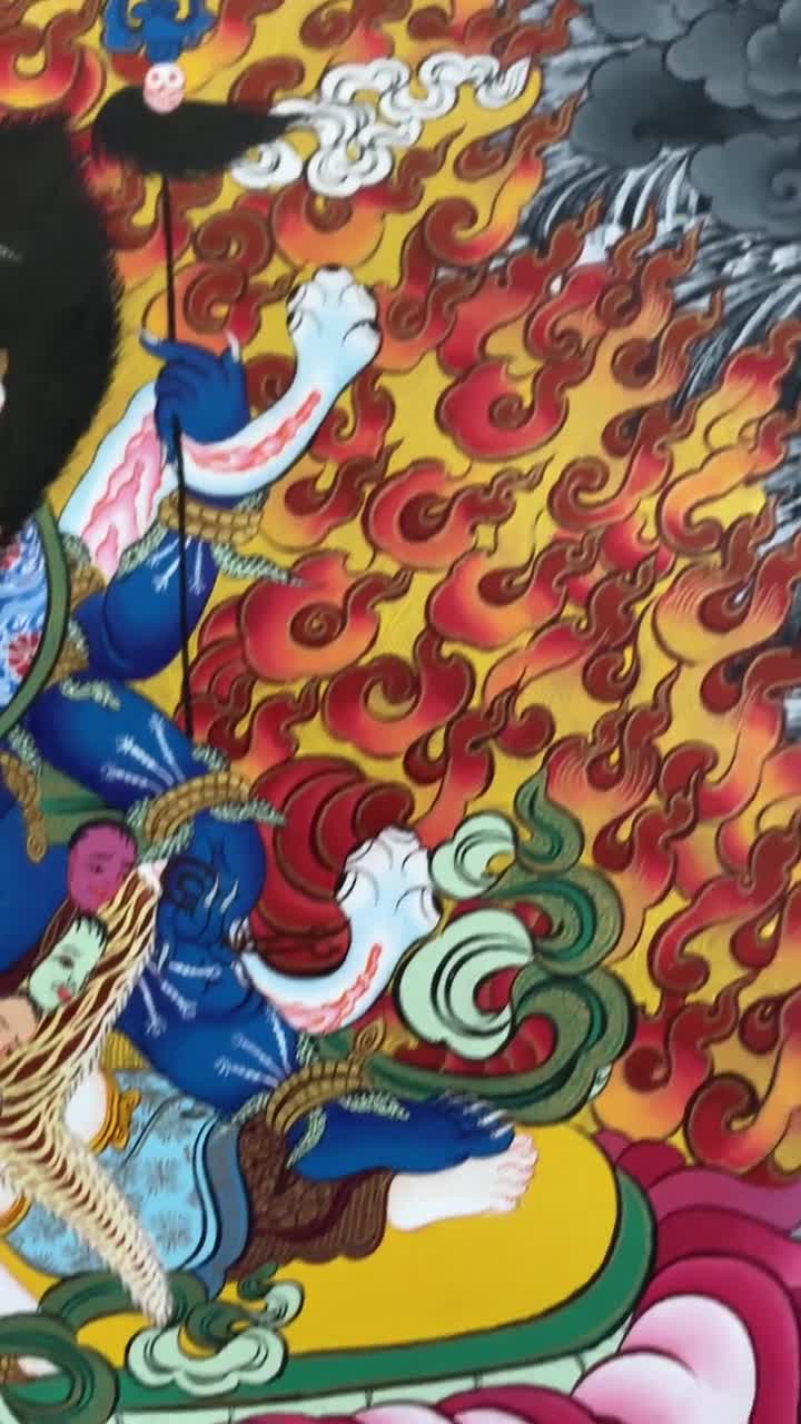 6本の腕を持つマハーカーラ・タンカ画 | チベットの守護神タンカアート
