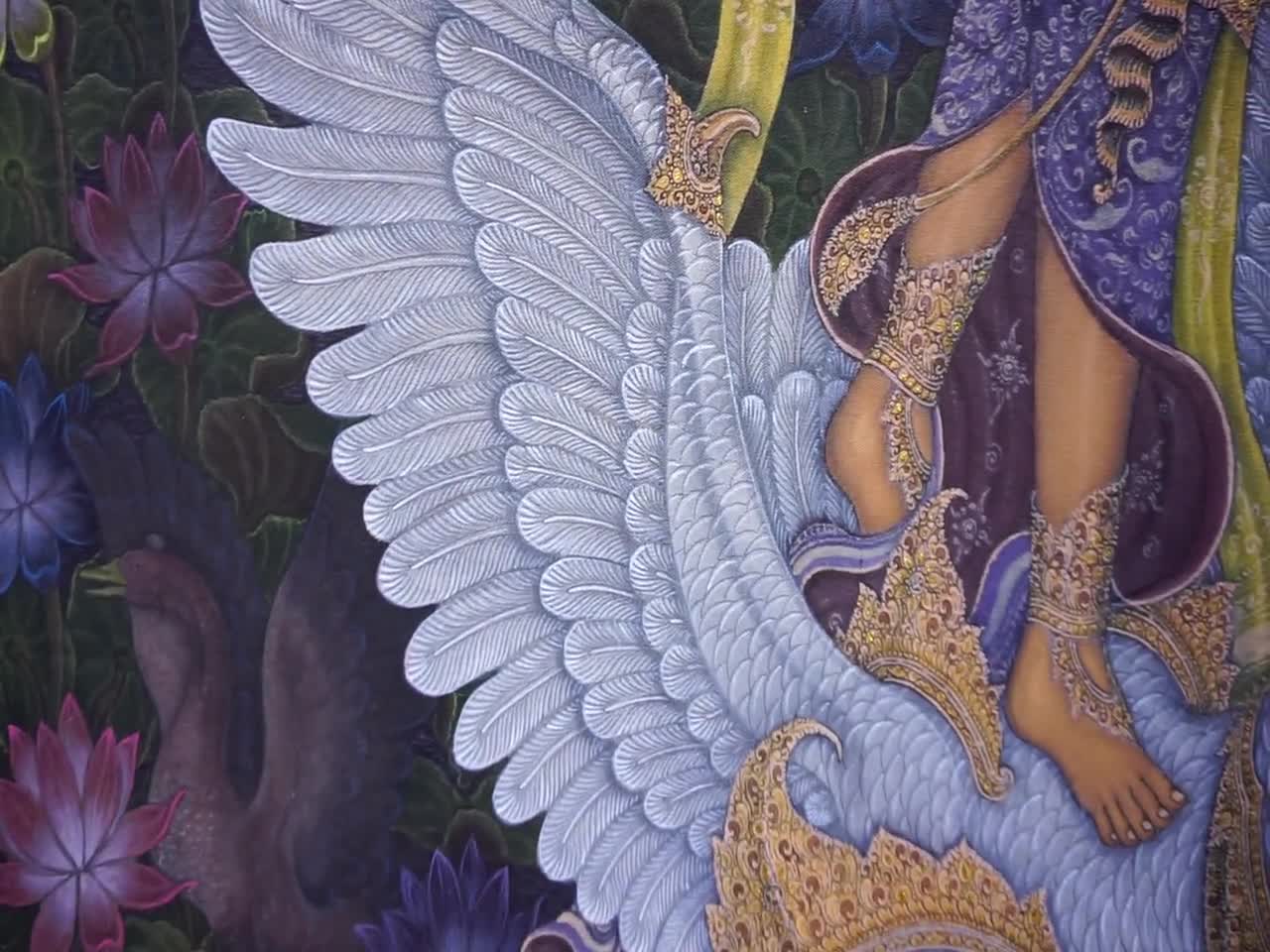 手描きのサラスワティ女神の絵画 - バリの蓮の芸術 - Etsy 日本