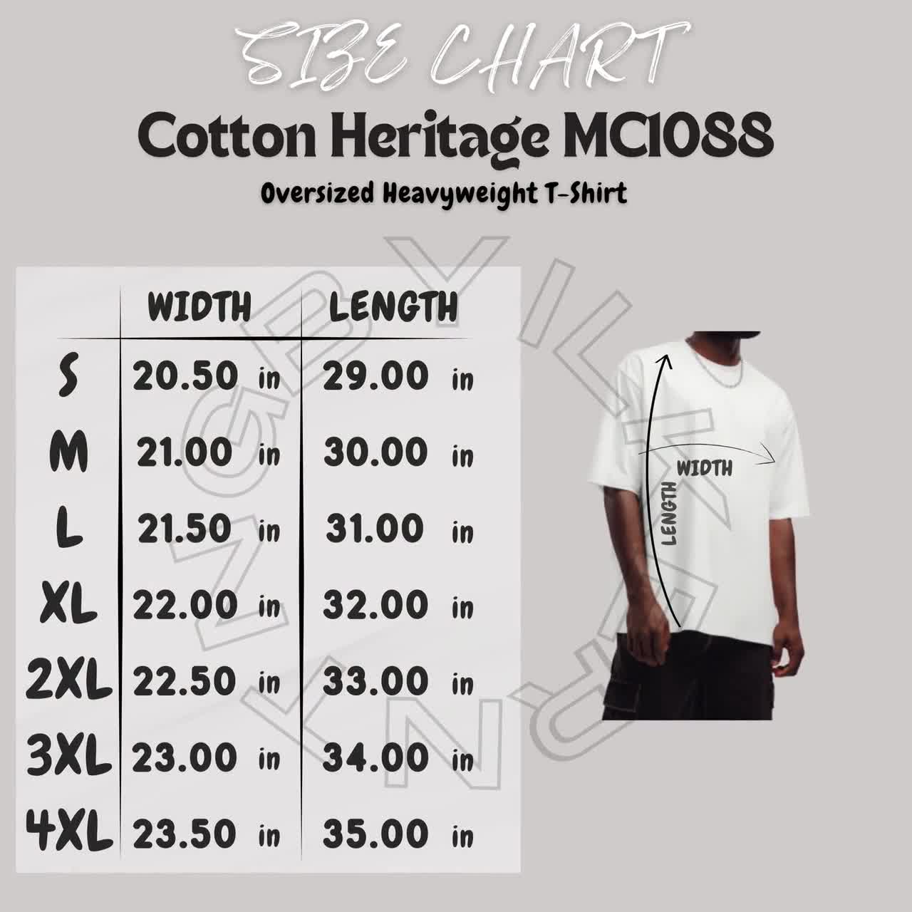 Cotton Heritage MC1088 Size Chart | Size Chart for Oversized