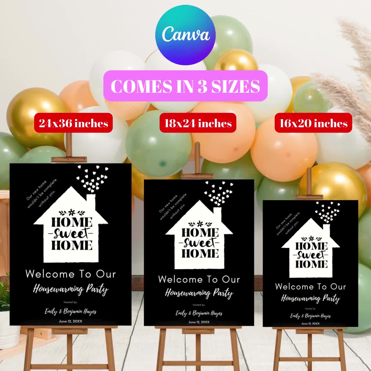 Editable Black and White Housewarming Party Welcome Sign Template