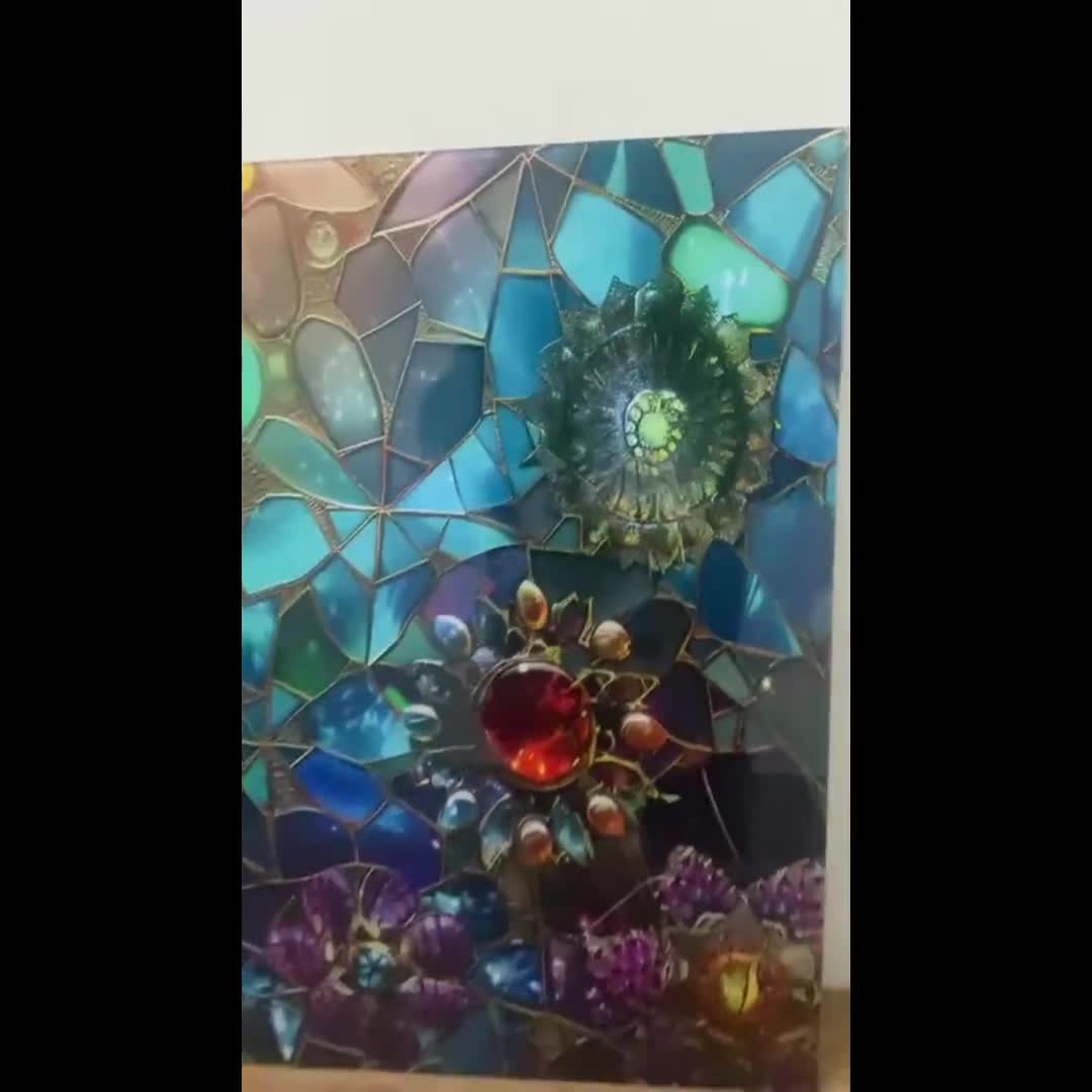 強化ガラスモザイクウォールアート：カラフルな花柄のボヘミアン風