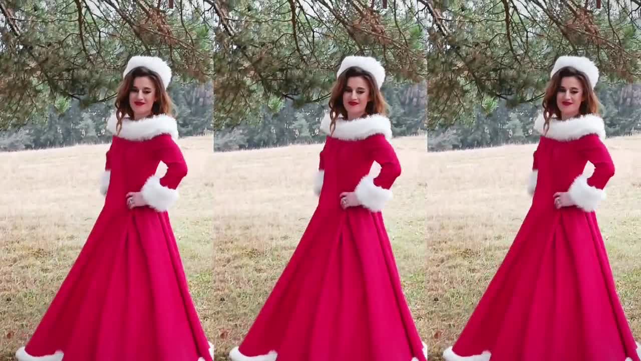 Luxury Mrs. Claus Dress: Red Christmas Maxi Dress with White Fur