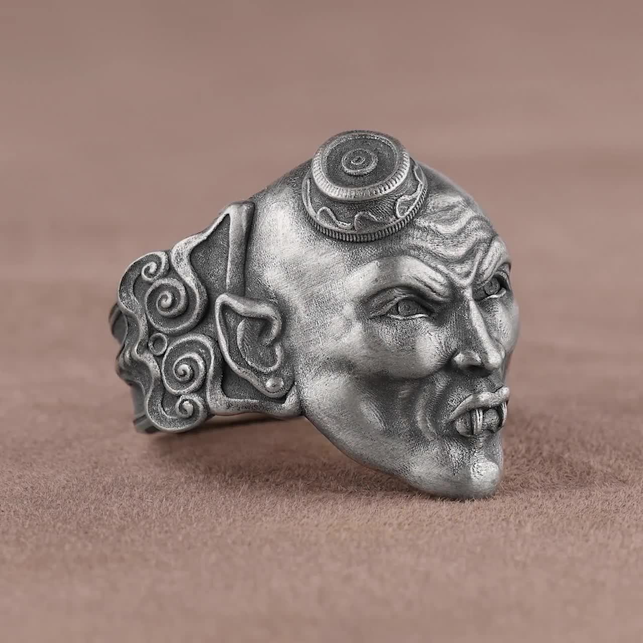 Devil Men Ring, Demon Face Ring, Oxidized Silver Ring, Gothic Ring