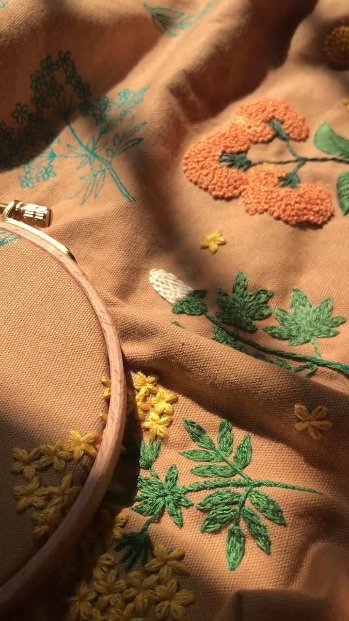 フラワートートハンド刺繍キット、カーキハンドバッグ/ショルダー/裁縫