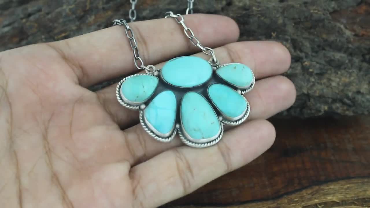 Turquoise Silver Necklace With Chain Made by 925 Sterling Silver