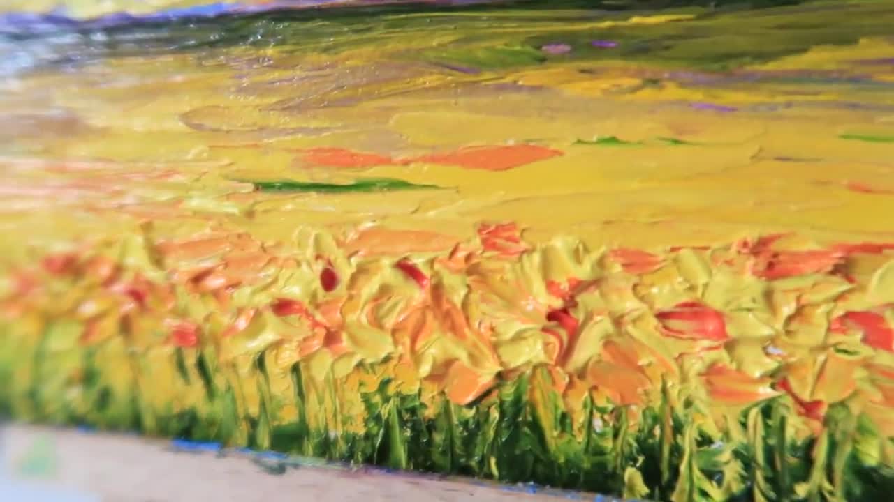 ひまわりの絵画 テキサス オリジナルアート ひまわり畑 小さな絵画