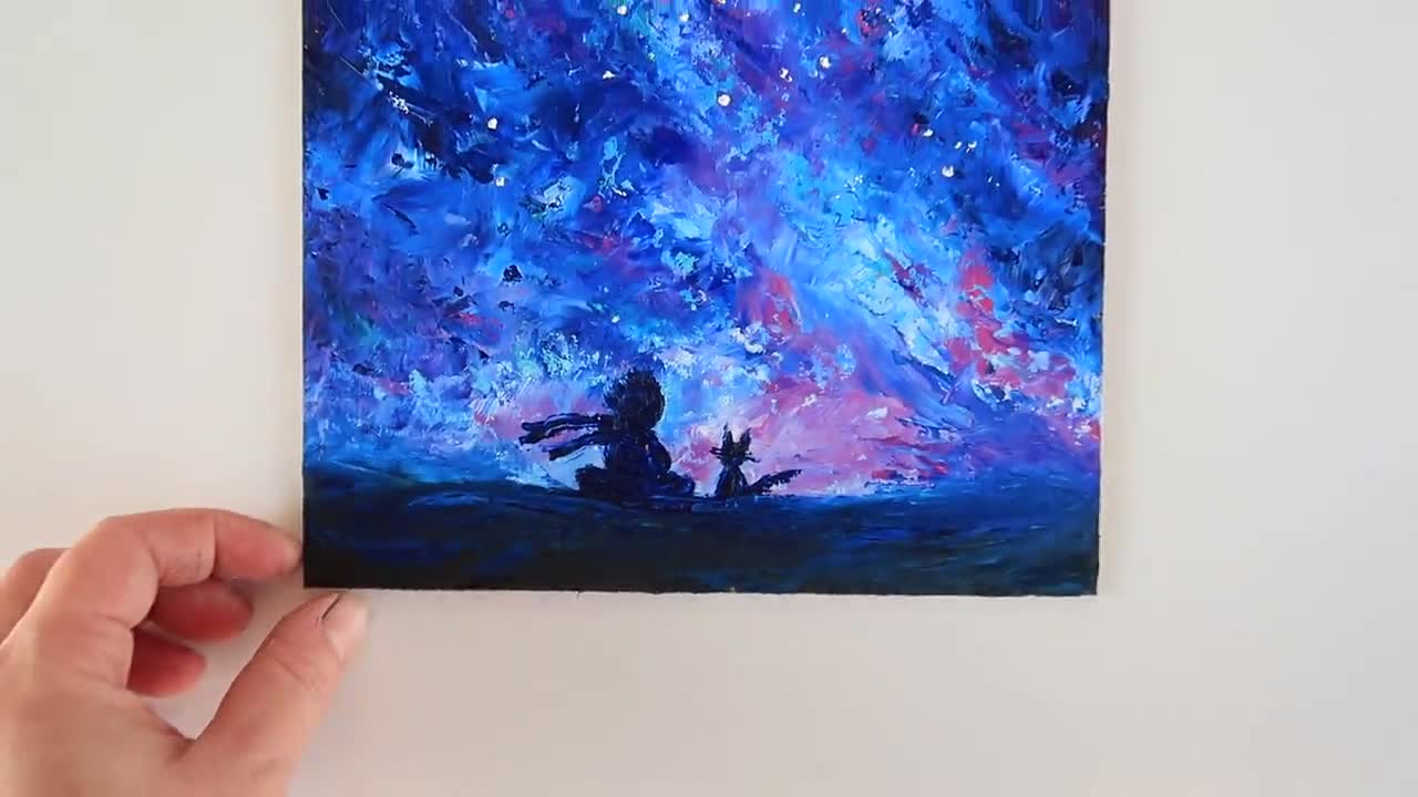 星の王子さまの絵画 天の川 オリジナルアート 銀河油絵 銀河壁アート