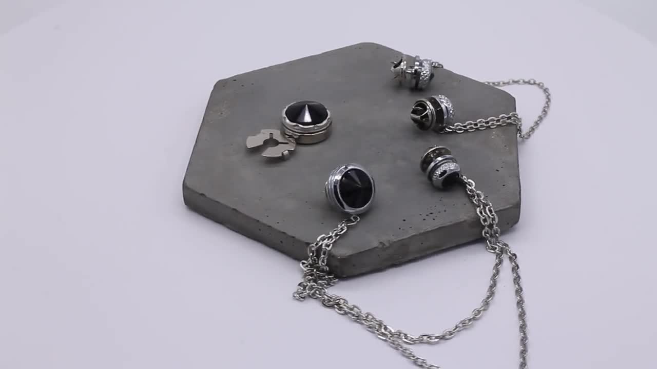 ハンドメイドストーンシャツチェーンラペルピン 5色：シルバーブローチ