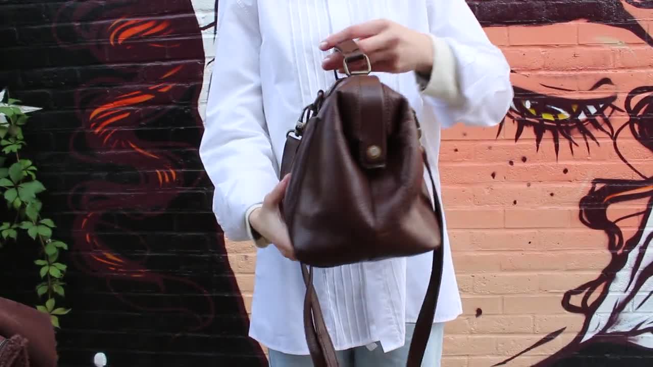 Vintage Leather Doctor Bag: Dark Brown Satchel With Adjustable