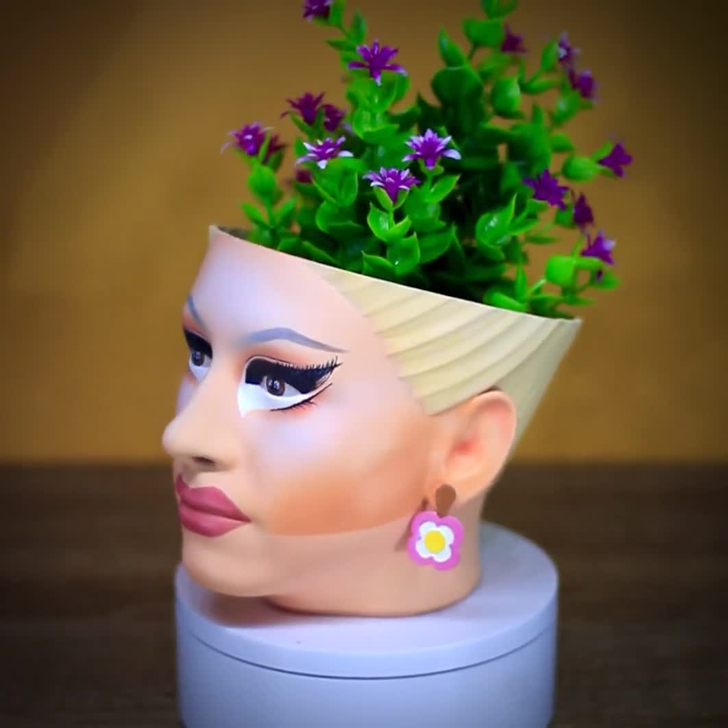 Trixie Head Planter – Custom Drag Queen Face Pot, Unique Succulent