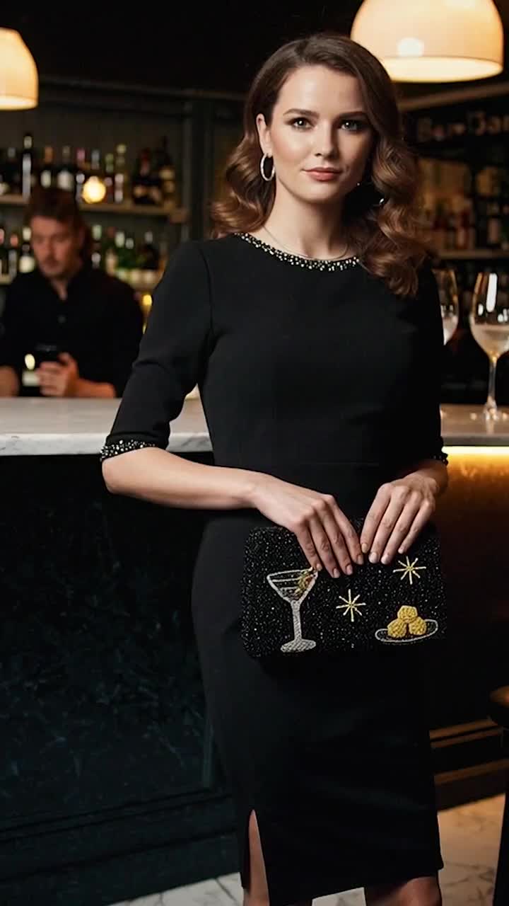 cocktail dress purse Spilling Martini Clutch, Purse, Beaded Handbag, Handmade Clutch, Party Bag, Unique Handbag, Black Evening Bags, Martini Accessories Size:16½ 36/37 2024-Product-Format WEDDING SPARROW / CAPITOL Beaded clutch It is a charming