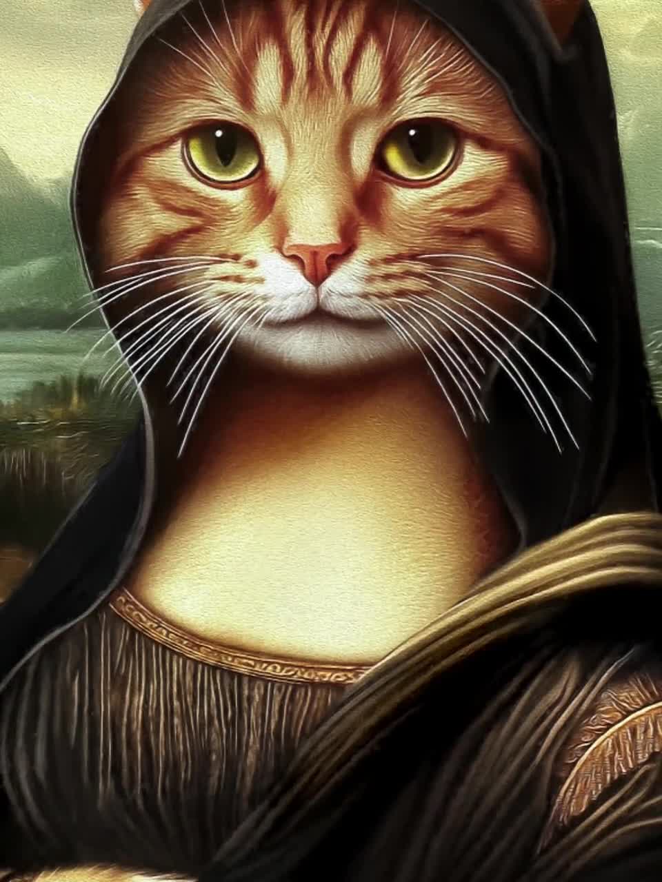 ニャー・ナ・リサ猫のアートプリント：ユーモラスなモナ・リザの