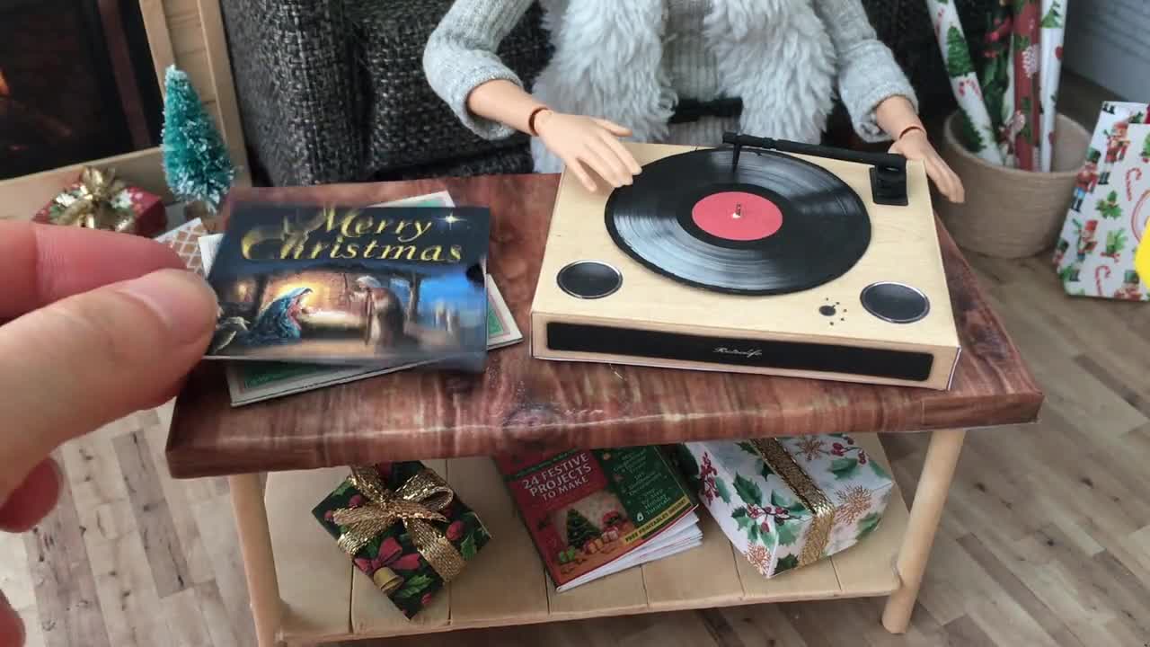 クリスマス用ビニールレコード付きミニチュアレコードプレーヤー（印刷