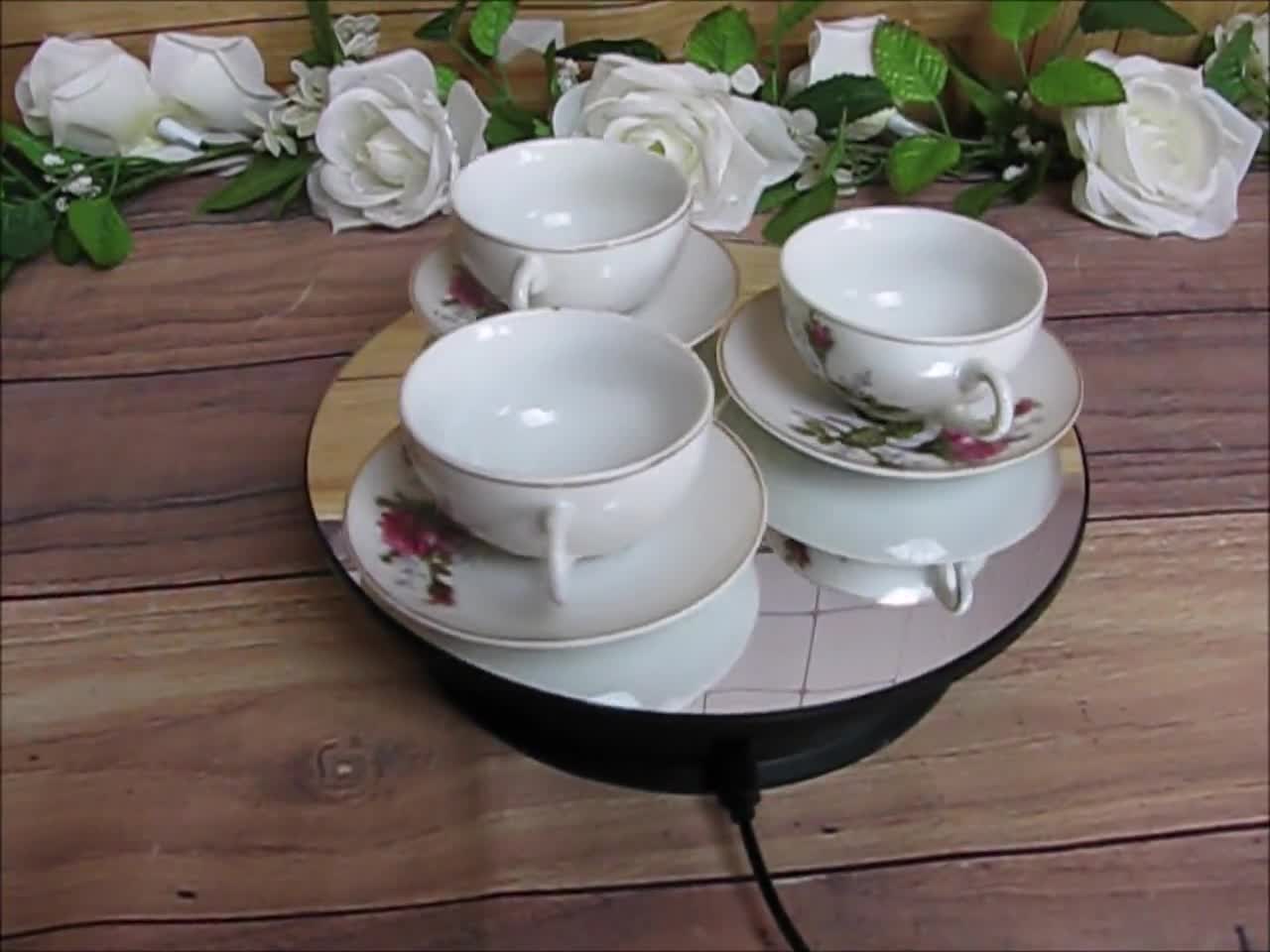 Vintage Moss Rose Demitasse Tea Set: Miniature Bone China, Made in