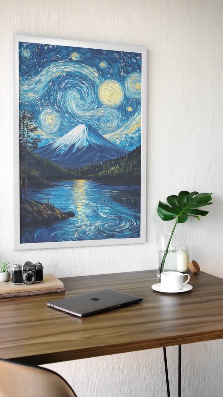 ヴァン・ゴッホの星月夜富士山キャンバスプリント日本の風景画、東西の