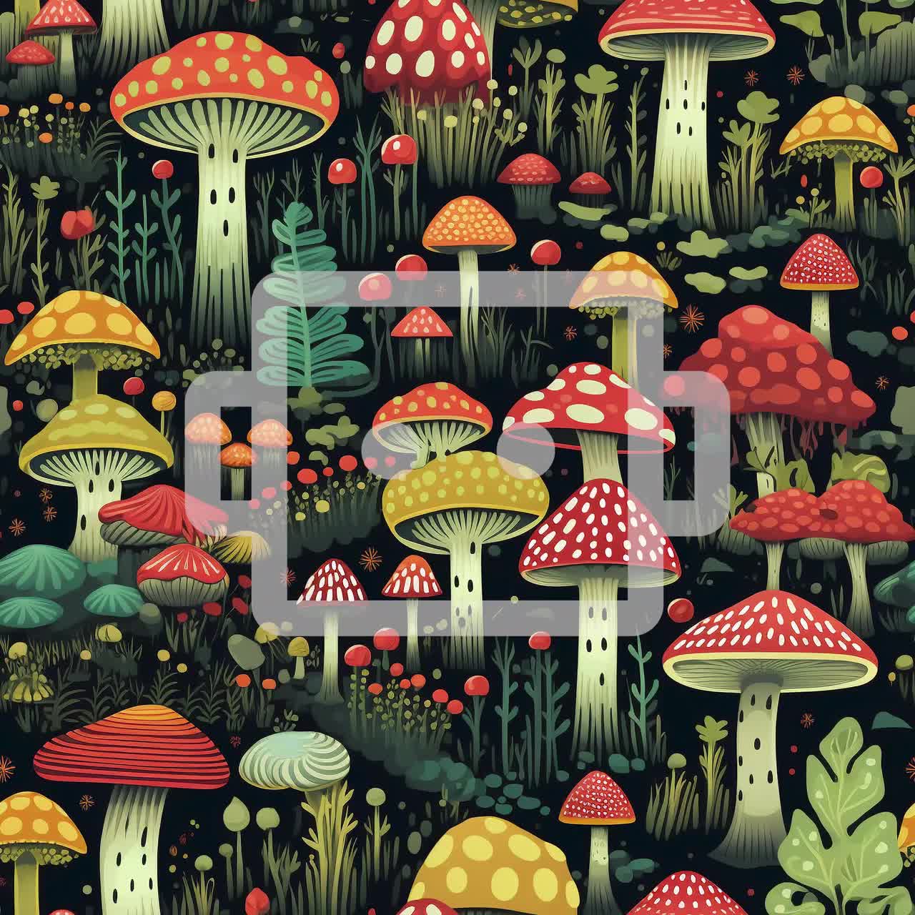 12 Mushroom Patterns Seamless Shroom Patterns Red Repeatable