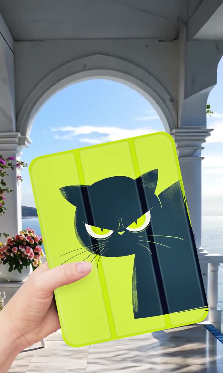 かわいいiPad Pro 13インチケース ミステリアスな黒猫ケース ゴム