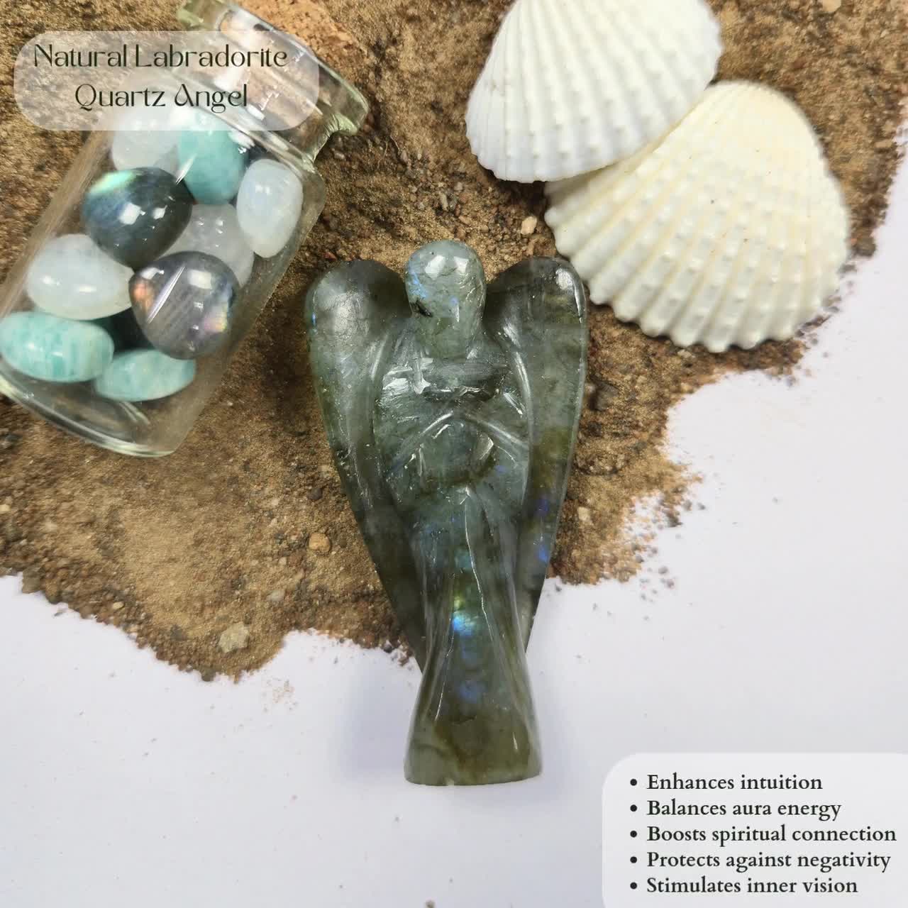 Serpentine Stone Angel, Hand Carved Gemstone Guardian, Healing