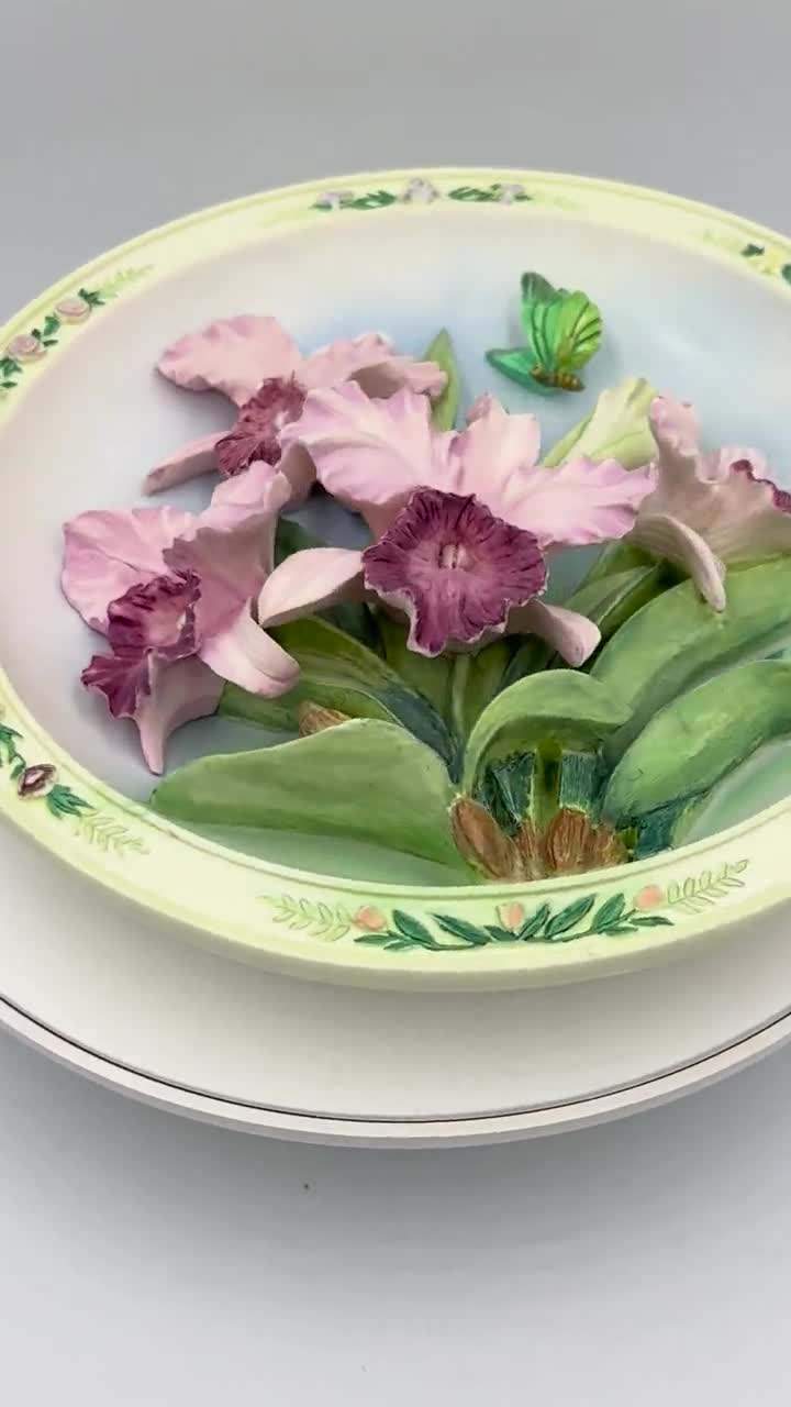 Vintage Lena Liu Orchid Garden 3D Plate – Floral Wall Decor, USA