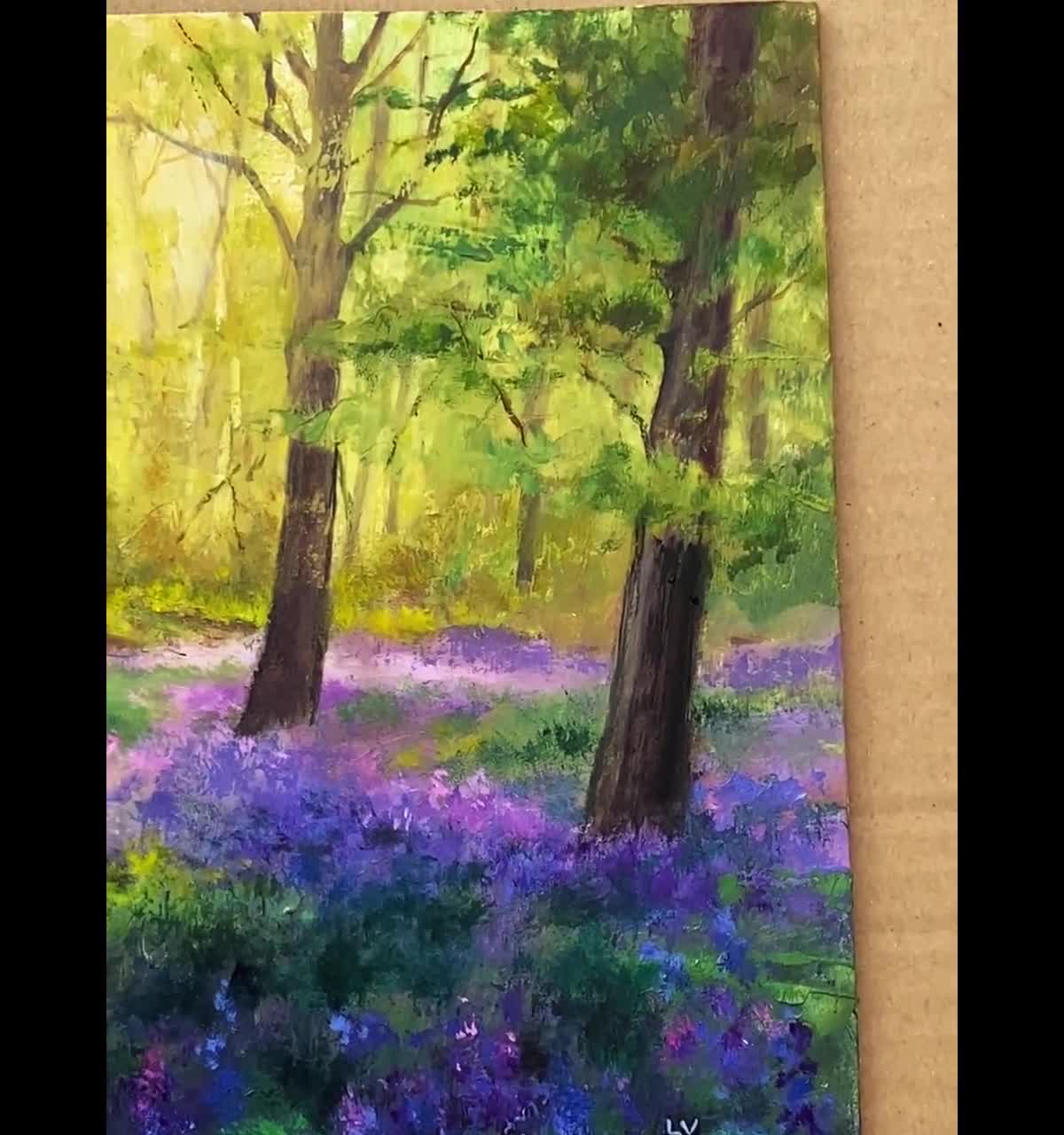 ブルーベルの森の絵画オリジナル、イギリスの森、バージニアのブルー