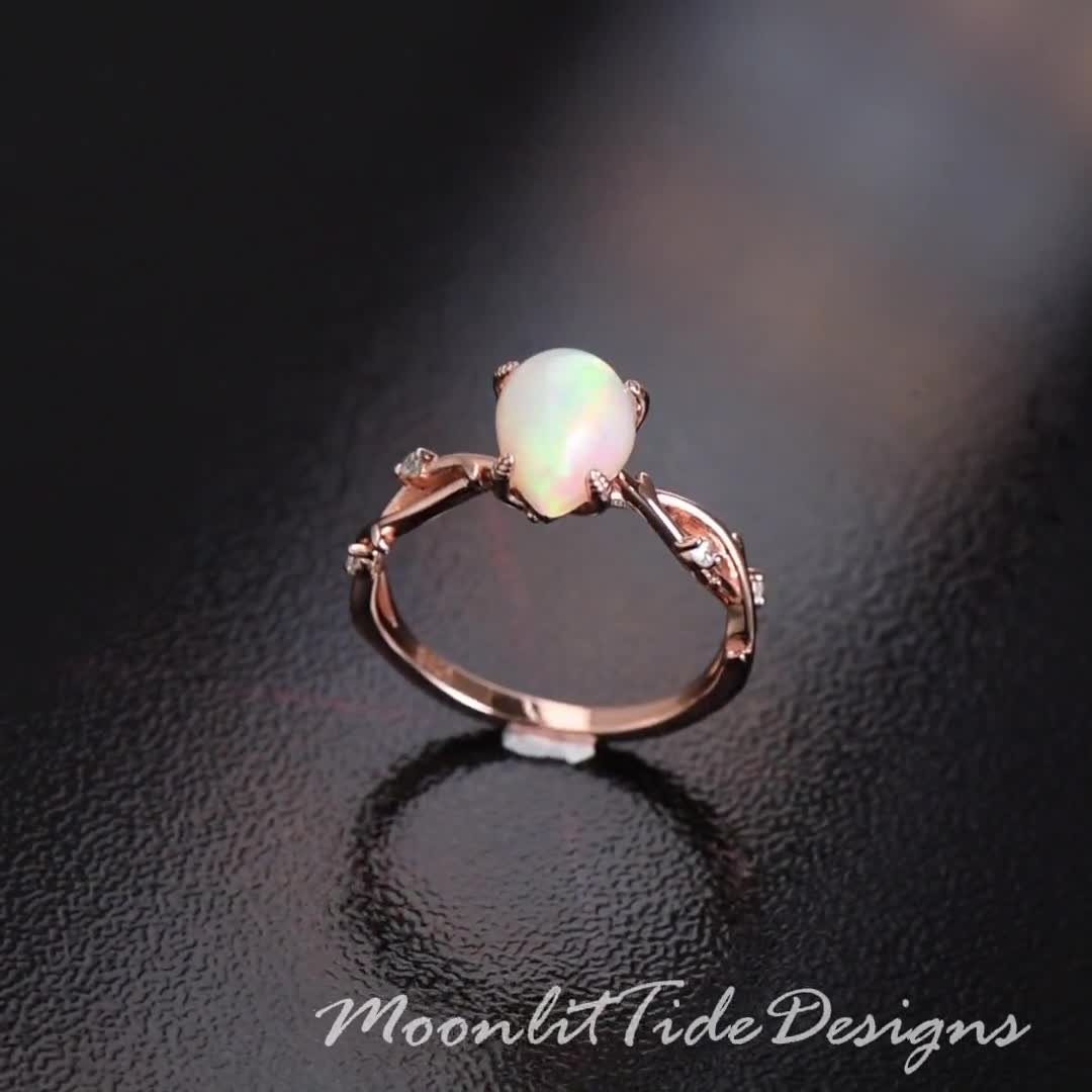 ユニークなオパール婚約指輪セット ヴィンテージ 14K ローズゴールド