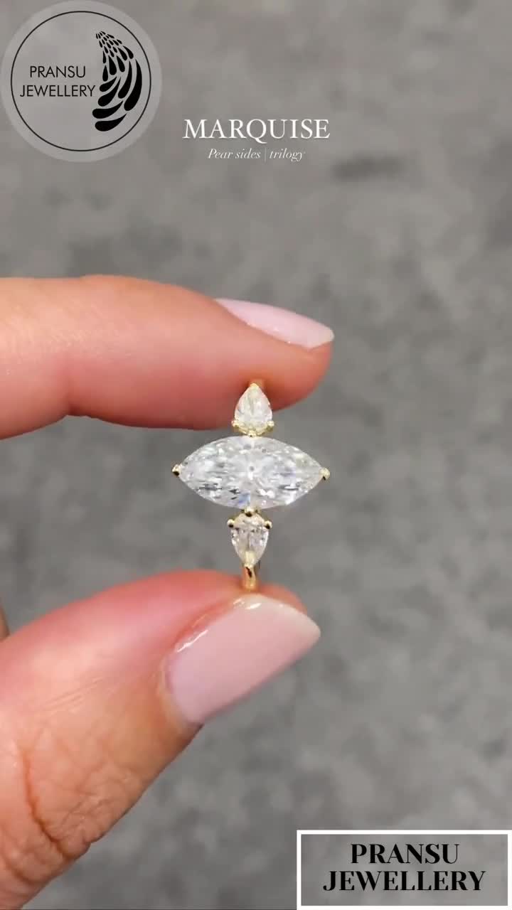 1.3CT Marquise Cut Moissanite Diamond Trilogy Engagement Ring With
