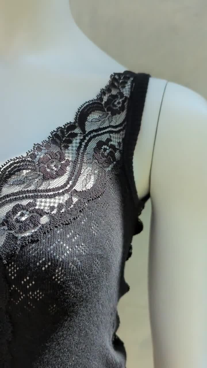 Vintage 90s DOLCE GABBANA Lace Tank Top | D&G Black V-neck Top