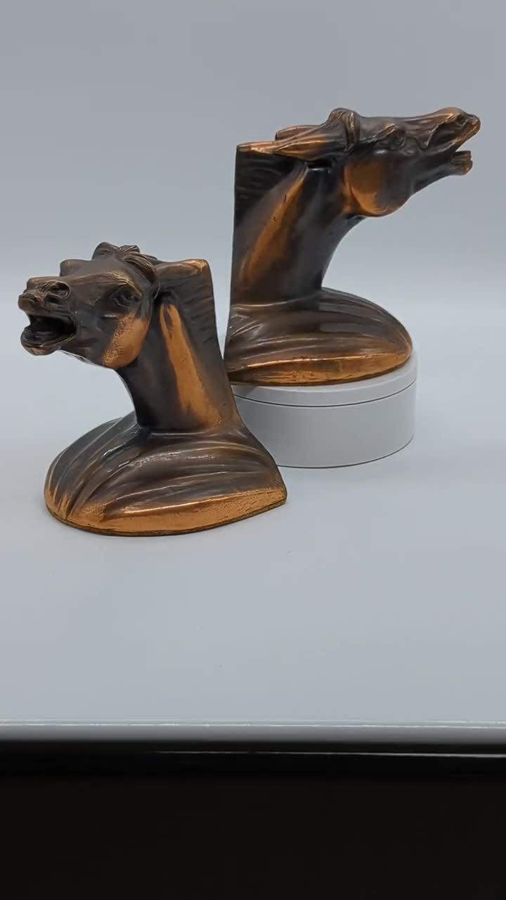 Vintage Art Deco Bronze Finish Horse Head Book Ends - A Canadian