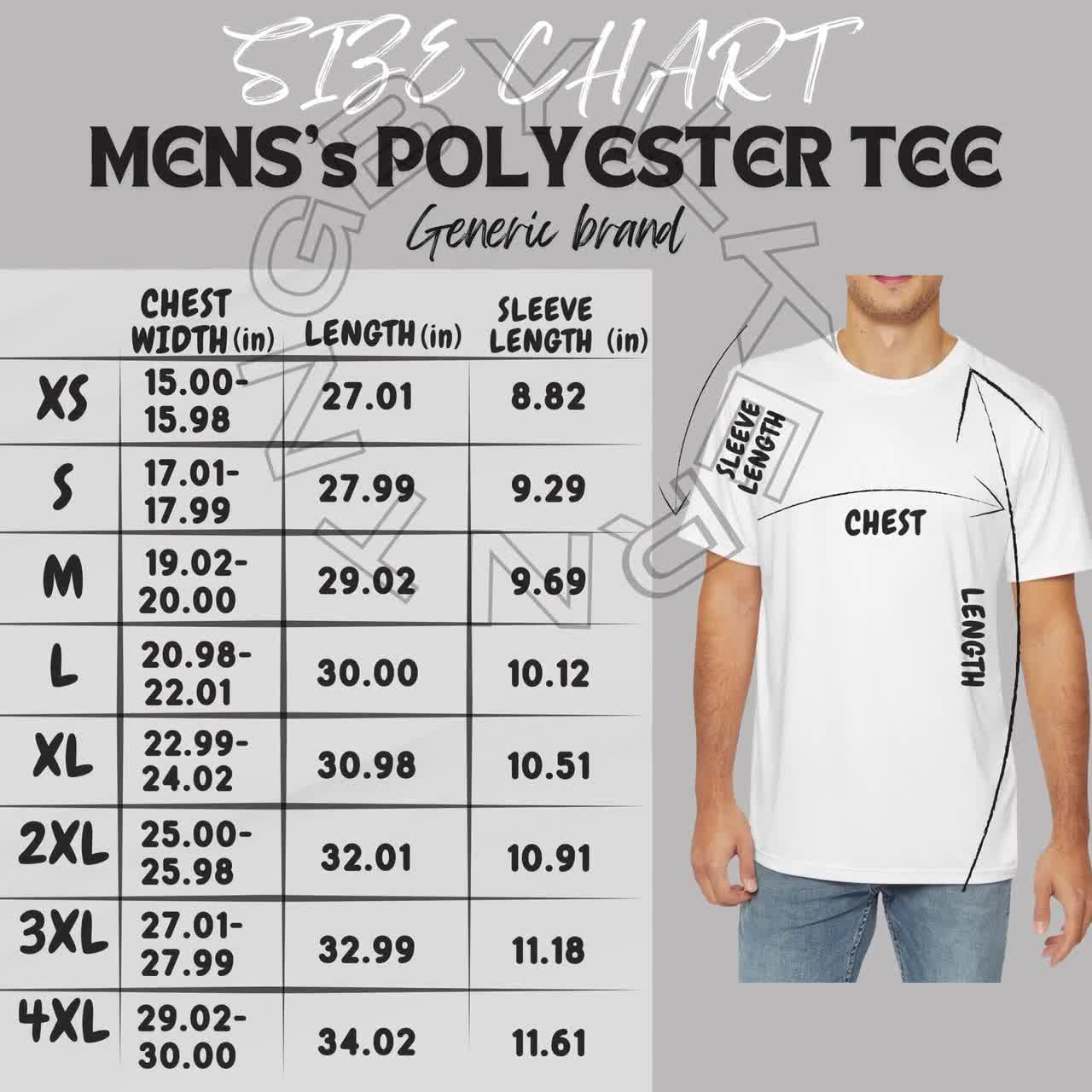 Tシャツ サイズ表 I メンズ ポリエステル T シャツ (AOP) サイズ表