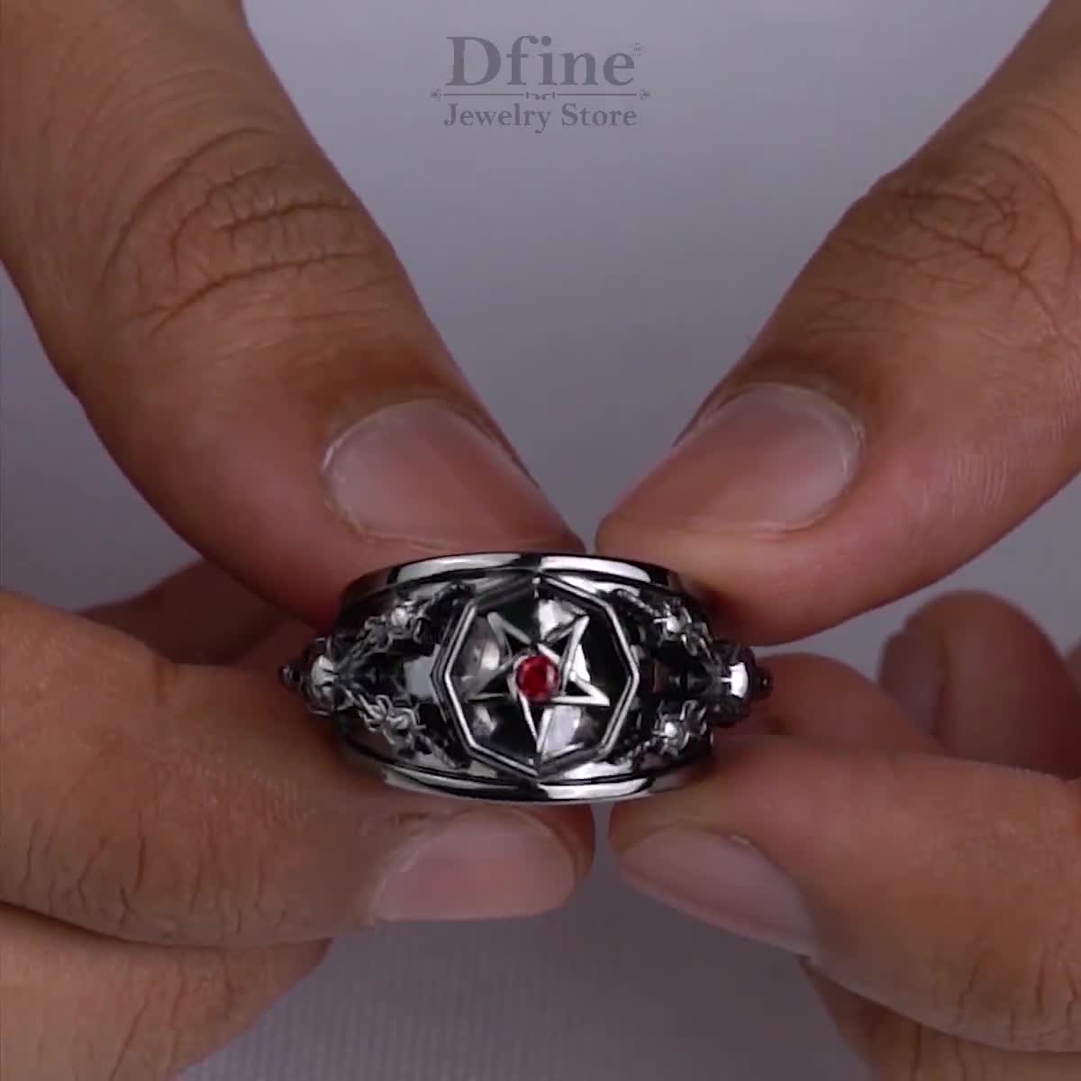 Satanic Pentagram Skull Wedding Rings Couple Gothic Engagement