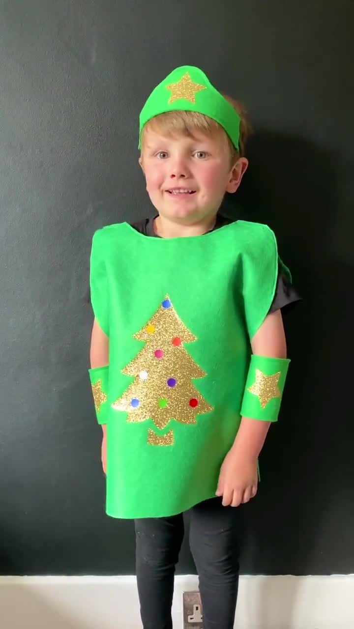Glitter Christmas Tree Nativity Costume: Felt Tabard, Star Crown & Cuffs