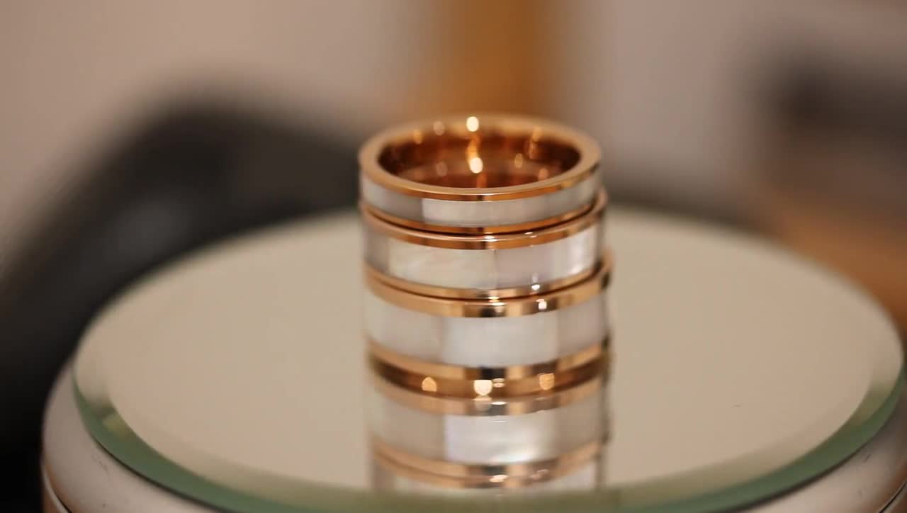 Match His and Hers Mother of Pearl Ring Set Rose Gold Tungsten