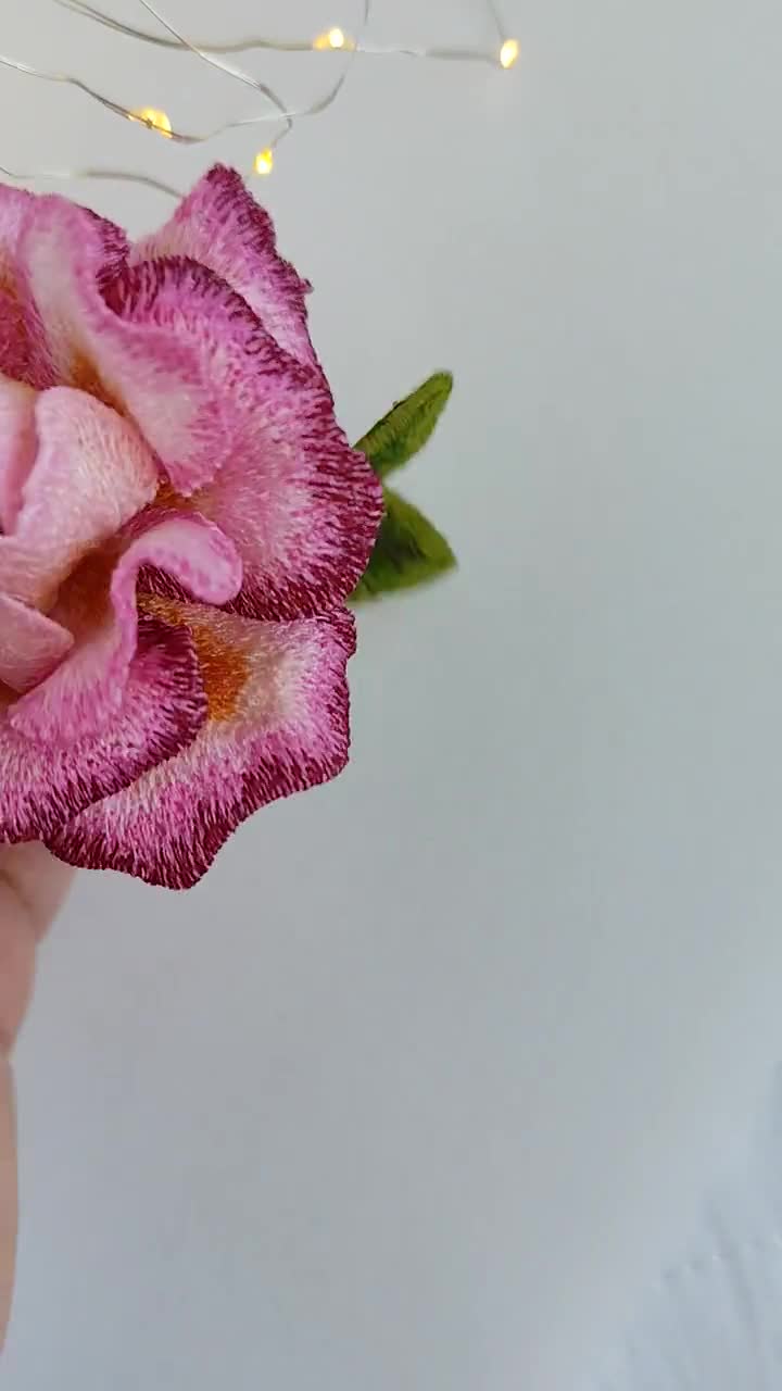 3D Rose Embroidery Design: FSL Flower Motif, 4x4 Hoop (digital
