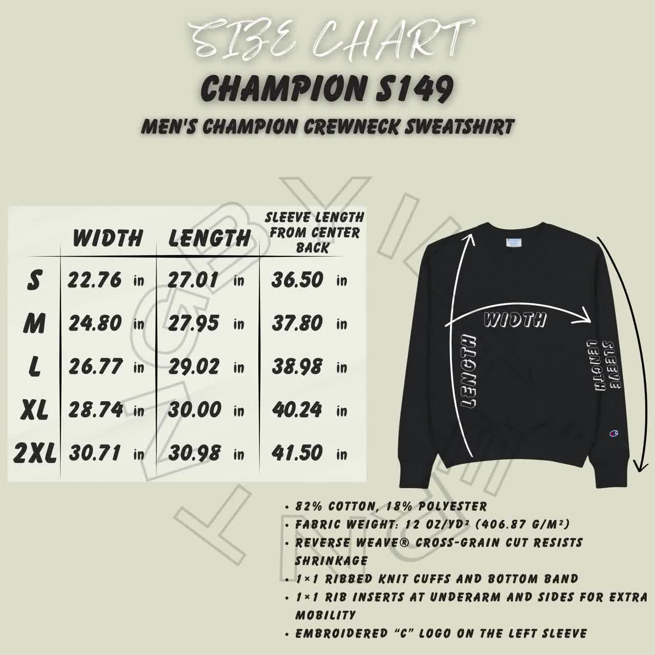 Champion Sweatshirt Size Chart | S149 Crewneck Mockup (digital