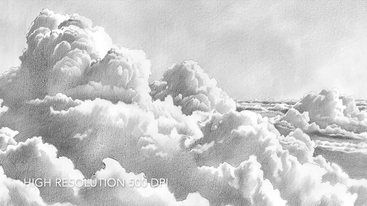 印刷可能な鉛筆スケッチウォールアート「雲海」インスタントデジタル