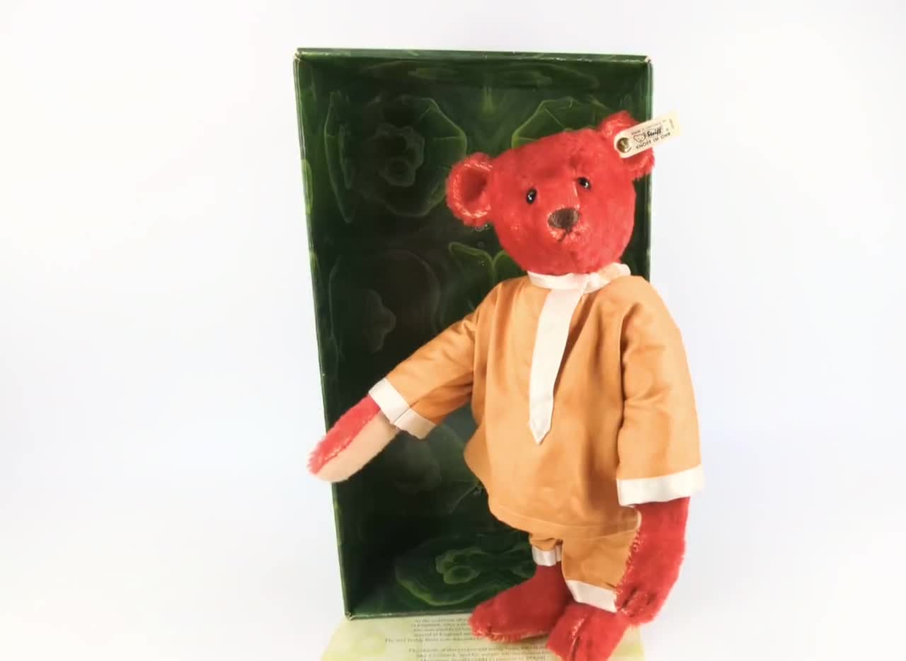 Steiff Alfonzo Teddy Bear 1908 Mint in Box 14 Inches Red Mohair