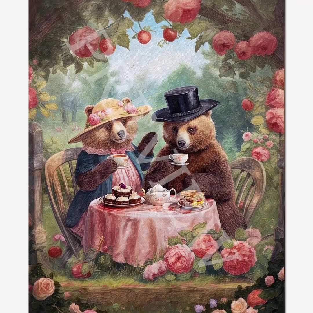 Teddy Bear Picnic Wall Art Print // Whimsical Painting Style