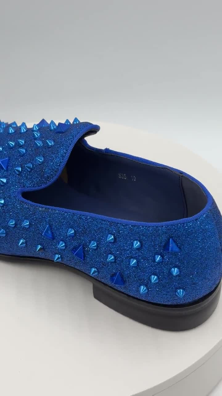 blue dress shoes with spikes Terroni Royal Men's Slip-On Shoe – Italian Luxury Comfort Prom Wedding Shoe turning style dinner Black Off The Shoulder Color:Slate