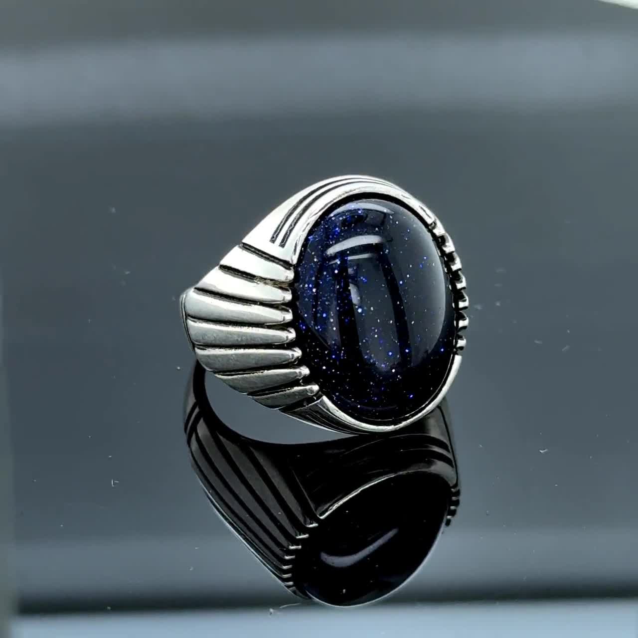 Natural Black Star Stone Ring , Men Galaxy Space Gemstone Ring