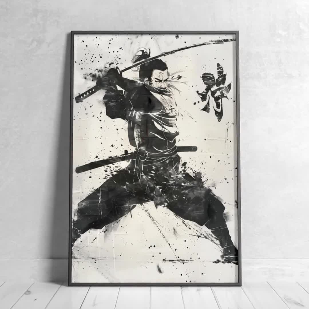 Vintage Samurai Sumi E Print, Digital Download, Printable Wall Art