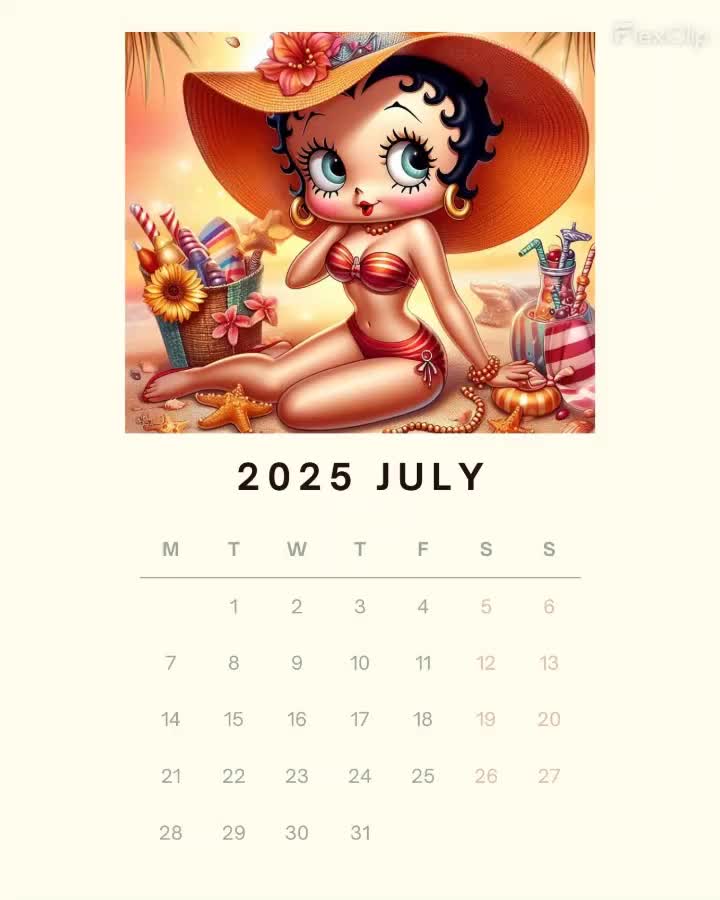 Betty Boop ベティ・ブープ Calendar Girl 箱付き ベティ・ブープ 月間カレンダー 2025 印刷可能 PDF ギフト 誕生日 記念