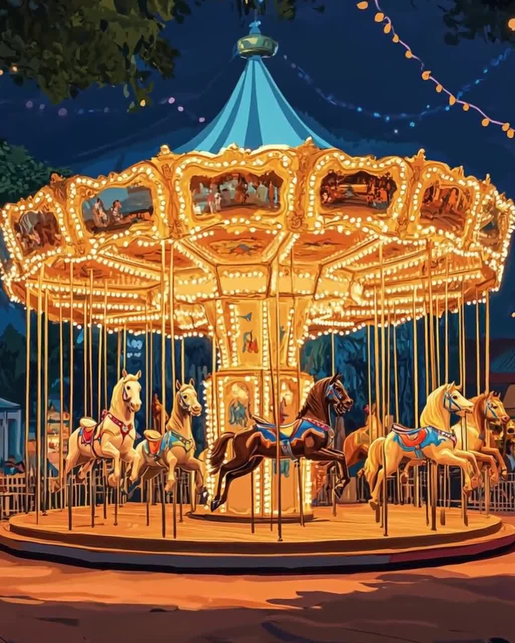 Vintage Flying Horses Carousel Art Print: Martha's Vineyard