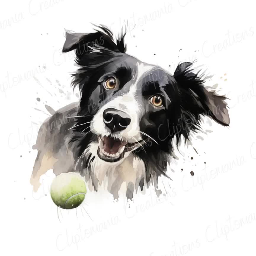 キュートで個性的なボーダーコリー犬のPNGクリップアートバンドル